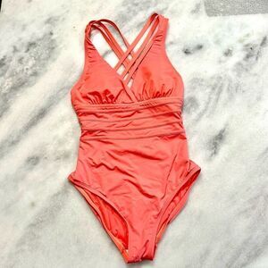 La Blanca Island Goddess Multi-Strap Cross Back One Piece Swimsuit Coral Size 6